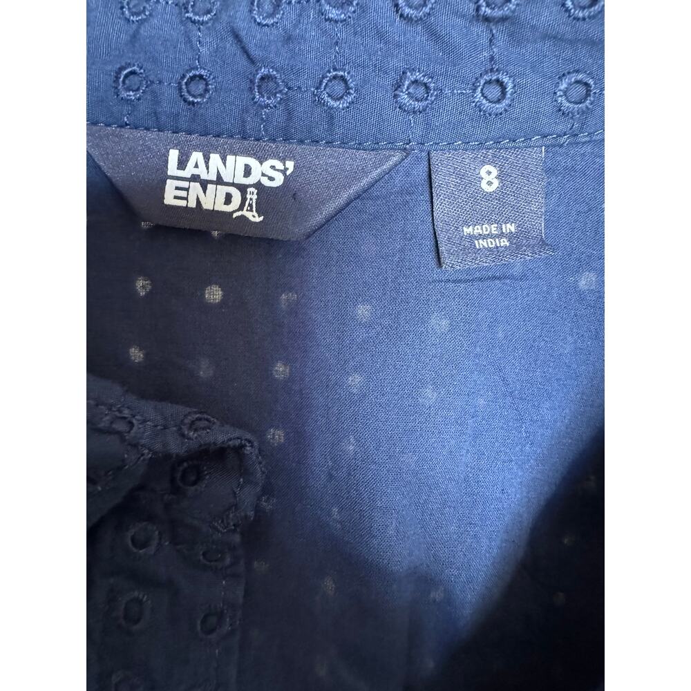 Lands' End Navy Eyelet Cotton Sleeveless Shirt Dress Belted Size 8 - Picture 9 of 10